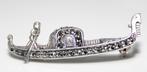Prachtige Sterling Zilver Gondola Markasiet Broche, Sieraden, Tassen en Uiterlijk, Broches, 4 tot 7 cm, Gebruikt, Verzenden, Met edelsteen