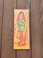 Retro print big eyes Falconi meisje met breiwerk, Verzamelen, Verzenden, Huis en Inrichting