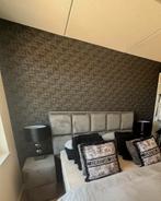 Bed met blokken hoofdboord, nachtkastjes en 2 lampen, Huis en Inrichting, Ophalen, Tweepersoons, Hout, 160 cm