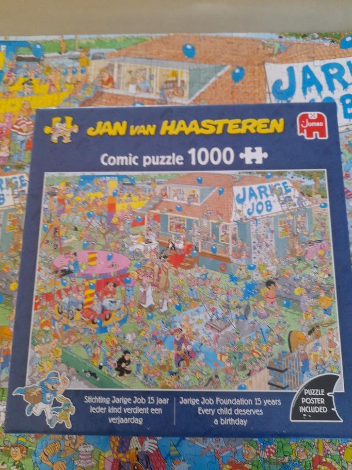 Jan van Haasteren Jarige Job 15 jaar, Hobby en Vrije tijd, Denksport en Puzzels, Zo goed als nieuw, Legpuzzel, 500 t/m 1500 stukjes