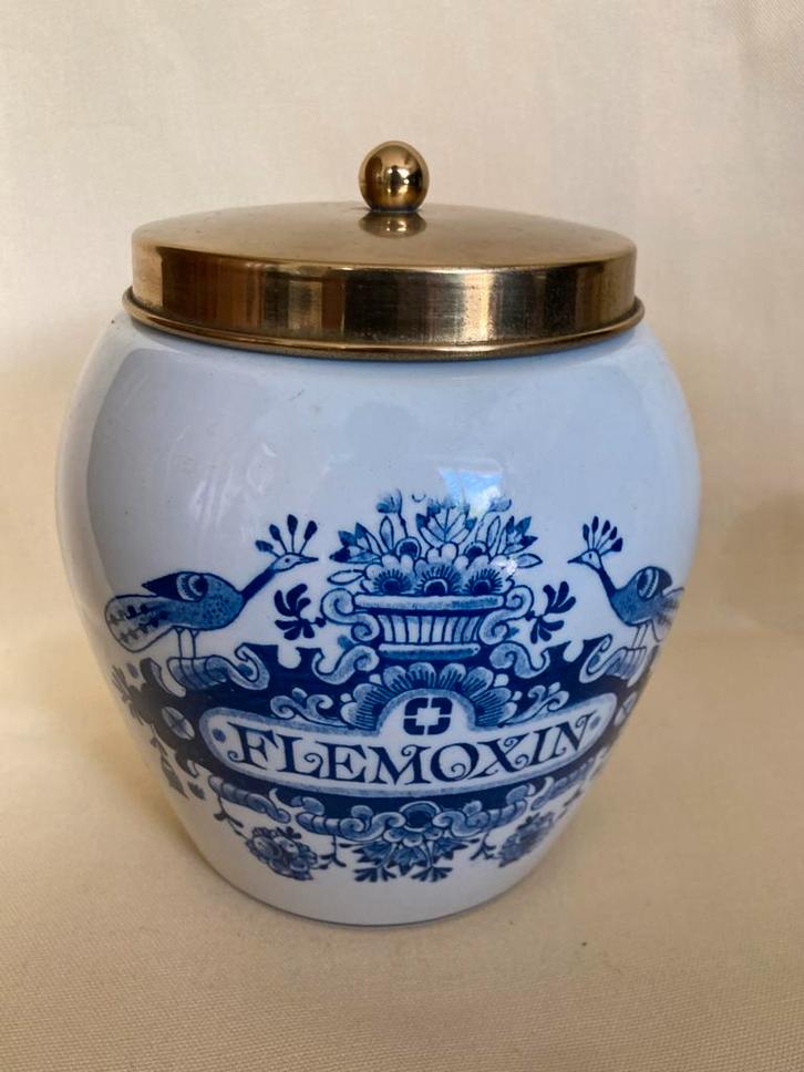 Apothekerspot Delfts Blauw Flemoxin Pot met Gouden Deksel, Antiek en Kunst, Antiek | Keramiek en Aardewerk, Ophalen of Verzenden