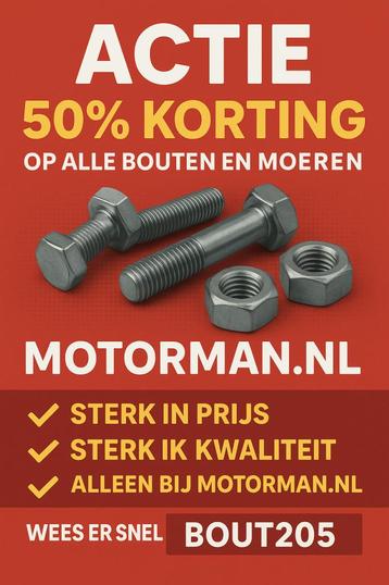 Nu 50% extra korting op al onze bouten & moeren beschikbaar voor biedingen