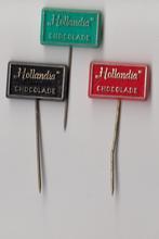 Hollandia Chocolade speldjes, Verzamelen, Gebruikt, Niet vindbaar, Niet vindbaar, Speldje of Pin