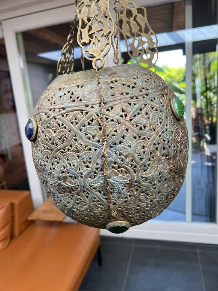 Arabisch marokkaans brons lantaarn lamp geoxideerd vintage, Huis en Inrichting, Lampen | Hanglampen, Gebruikt, Minder dan 50 cm