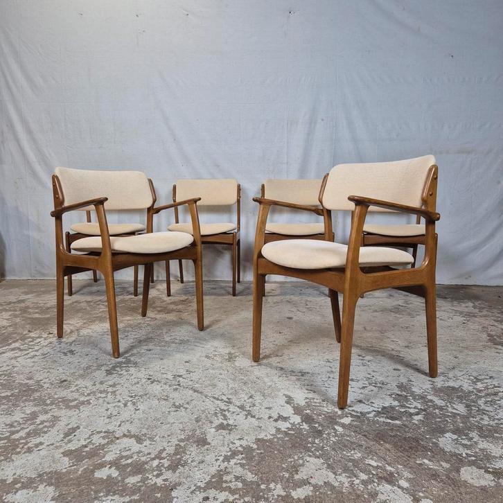 6x Erik Buch vintage jaren 60 Deense eetkamerstoel eiken, Huis en Inrichting, Stoelen, Gebruikt, Vijf, Zes of meer stoelen, Hout