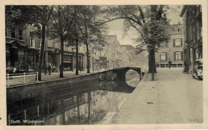 14 140 Delft Wijnhaven 1937 gelopen, Verzamelen, Ansichtkaarten | Nederland, Gelopen, Zuid-Holland, 1920 tot 1940, Ophalen of Verzenden
