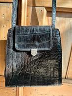 Burkely zwarte leren croco handtas verstelbare schouderband, Ophalen of Verzenden, Zo goed als nieuw, Zwart, Handtas