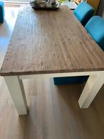 Eettafel massief hout met witte poten, Huis en Inrichting, Tafels | Eettafels, Gebruikt, Landelijk, Vijf personen of meer, 150 tot 200 cm