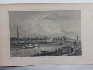 2 / Arnhem - Arnheim vanaf de RIjn gezien Gravure uit 1863 beschikbaar voor biedingen