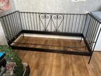 1 persoons zwart stalen bed met bedbodem, Ophalen, 90 cm, Eenpersoons, Zwart