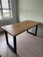 Eettafel industrieel met eikenblad, Ophalen, 50 tot 100 cm, Zo goed als nieuw, 150 tot 200 cm