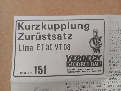 Kortkoppeling voor Lima ET30 of VT08 - ombouwset - H0, Hobby en Vrije tijd, Modeltreinen | H0, Nieuw, Treinset, Gelijkstroom of Wisselstroom