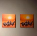 Zebra Canvas Schilderijen - 2 stuks - 38x38cm, Minder dan 50 cm, Ophalen of Verzenden, Minder dan 50 cm, Print