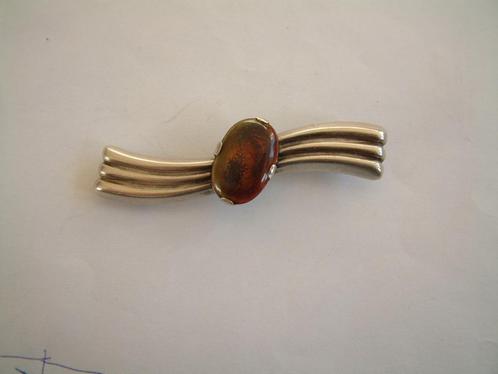 antieke zilver zilveren art deco broche met bruine steen, Sieraden, Tassen en Uiterlijk, Antieke sieraden, Broche, Zilver, Ophalen of Verzenden