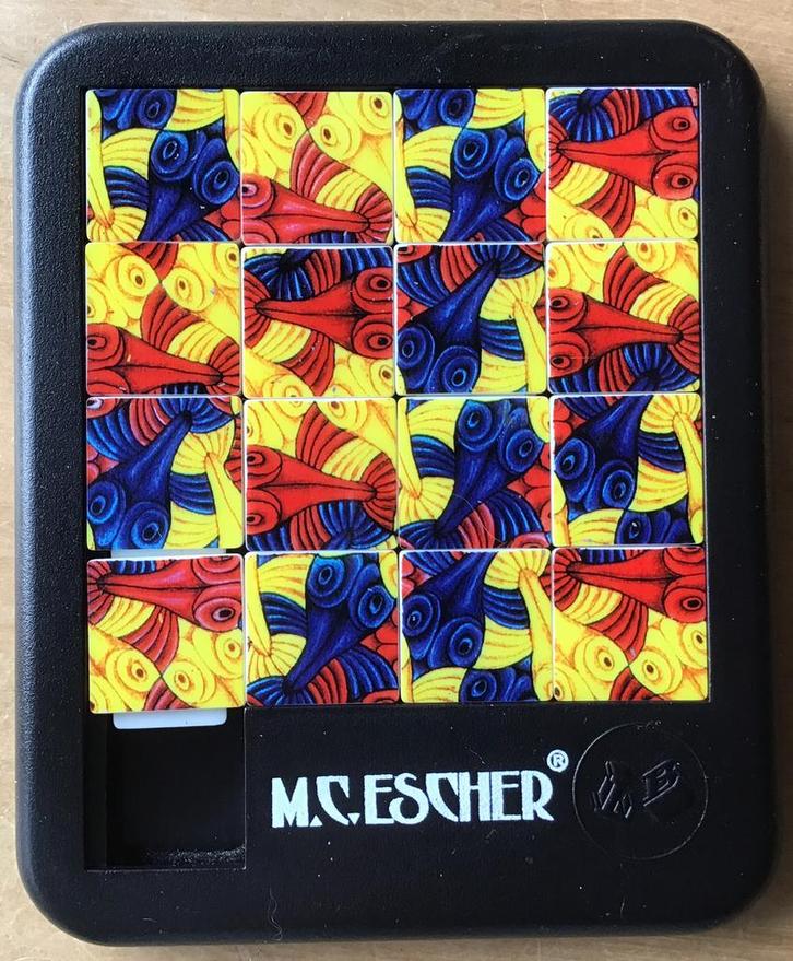 M.C. Escher schuifpuzzel Vissen - ZGAN, Hobby en Vrije tijd, Denksport en Puzzels, Zo goed als nieuw, Overige typen, Ophalen of Verzenden