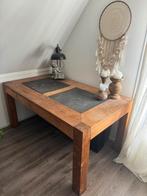 Teak houten tafel met natuursteen, Gebruikt, Ophalen
