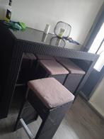 Bartafel met 6 stoelen - Wicker look, Tuin en Terras, Tuintafels, Ophalen of Verzenden, Zo goed als nieuw, Rechthoekig, Wicker