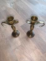 Vintage Pair Israel Judaica Brass Candle Stick Holders, Ophalen of Verzenden