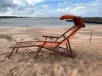 Vintage Strandstoel met Luifel en Voetensteun, Ophalen of Verzenden, Gebruikt, Hout, Inklapbaar
