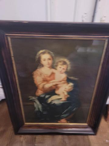 Antieke houten lijst met prent Madonna beschikbaar voor biedingen