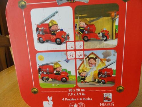 4 brandweer puzzels Janod in koffertje, Kinderen en Baby's, Speelgoed | Kinderpuzzels, Zo goed als nieuw, 2 tot 4 jaar, 10 tot 50 stukjes