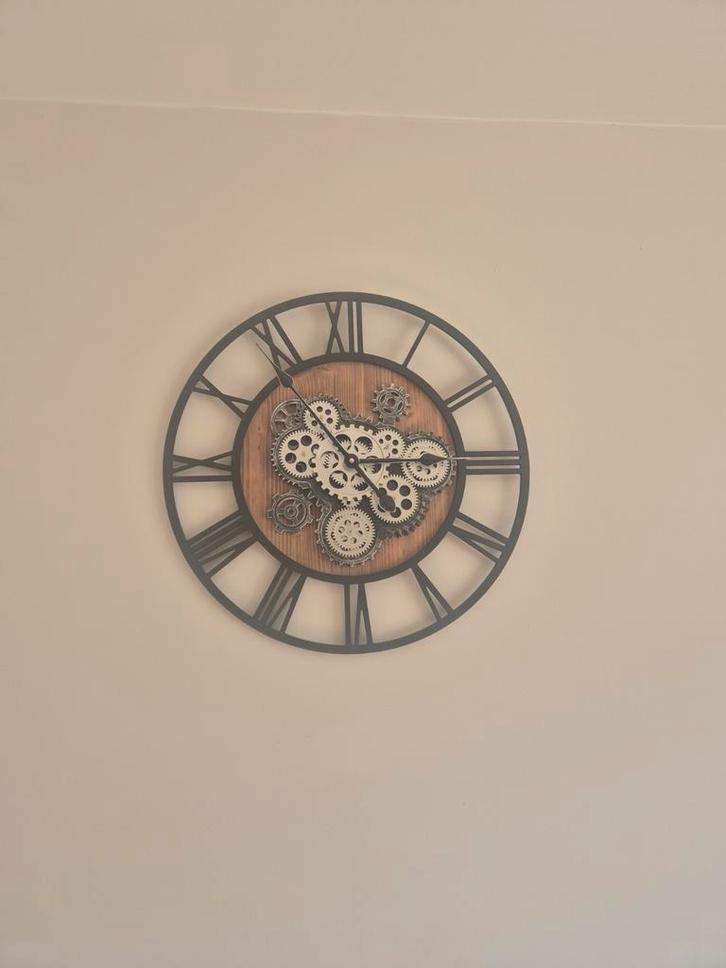 Grote Wandklok met Tandwielen, Huis en Inrichting, Woonaccessoires | Klokken, Zo goed als nieuw, Wandklok, Analoog, Ophalen of Verzenden