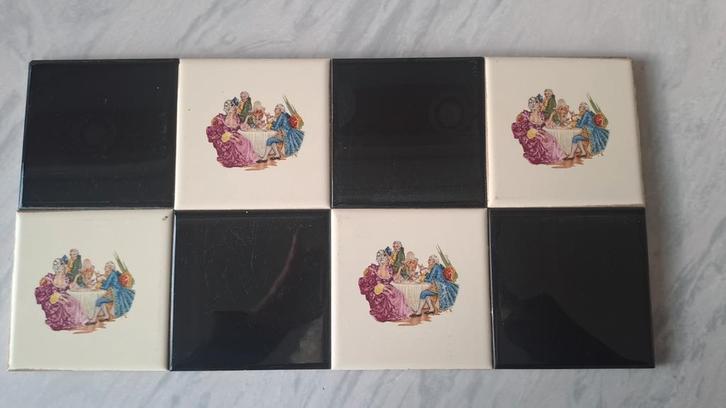 Vintage Tegeltjes Schaakbord - Romantisch Tafereel, Antiek en Kunst, Antiek | Wandborden en Tegels, Ophalen of Verzenden