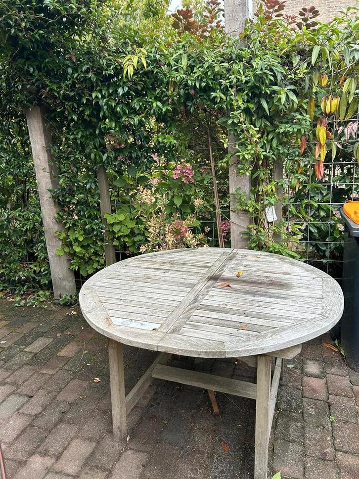 Ronde Teak houten buiten tafel 130 cm, Tuin en Terras, Tuintafels, Gebruikt, Rond, Hout, Ophalen