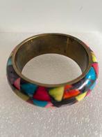 VINTAGE. ARMBAND. —  MOZAÏEK/ MESSING/ EMAILLE., Ophalen of Verzenden, Zo goed als nieuw, Overige materialen