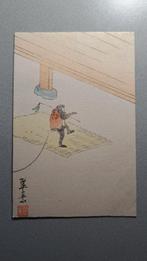 Japanse kunst aapje aan touwtje op mat, Ophalen of Verzenden, Voor 1920, Ongelopen