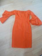 Mooie oranje rekbare jurk met klokmouwen. Maat M, Maat 38/40 (M), Label weg, Oranje, Ophalen of Verzenden