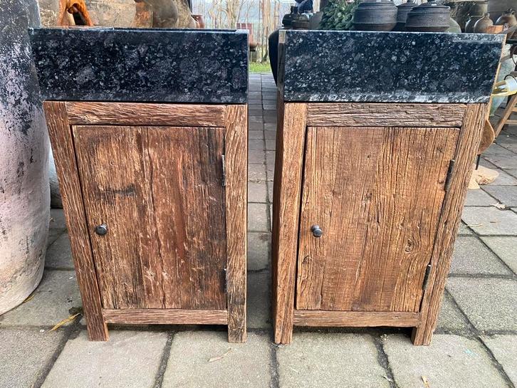 Massief wc meubel van Old Wood met hardstenen bak. Nieuw!!, Huis en Inrichting, Badkamer | Badkamermeubels, Nieuw, Wastafelkast