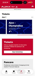 Ajax - Olympiacos vak 122 (2 tickets naast elkaar), Tickets en Kaartjes, Losse kaart, Twee personen, Januari, Europa of Champions League
