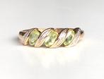Gouden vintage ring peridot diamant maat 18 1/4, 18 tot 19, Gebruikt, Ophalen of Verzenden, Met edelsteen