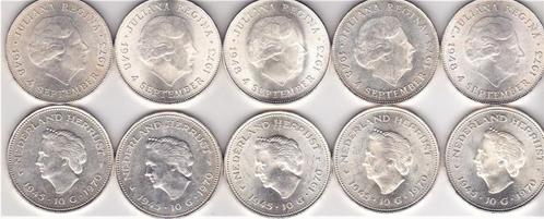 10 GULDEN MUNTEN 5 X 1970 en 5 X 1973 ZILVER, Postzegels en Munten, Munten | Nederland, 10 gulden, Koningin Juliana, Zilver, Verzenden