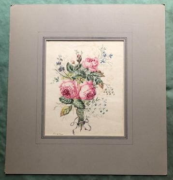 Aquarel bloemen rozen 19e eeuw beschikbaar voor biedingen
