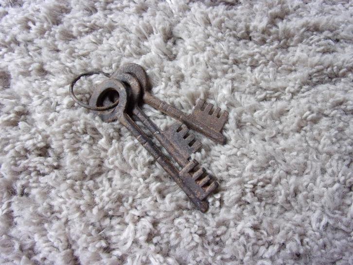 3x ANTIEKE SLEUTEL AAN RING/GIETIJZEREN SLEUTELS ANTIEKLOOK, Antiek en Kunst, Curiosa en Brocante, Ophalen