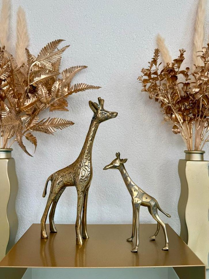Messing Giraffe Beeldjes - Set van 2, Tuin en Terras, Tuinbeelden, Zo goed als nieuw, Metaal, Ophalen of Verzenden