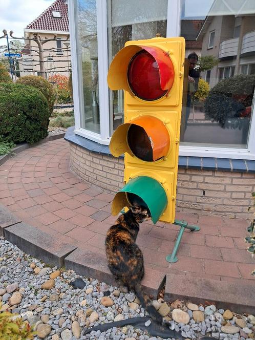 Groot Geel oud Stoplicht op Voet +/- 140cm super decoratief., Verzamelen, Automaten | Overige, Gebruikt, Ophalen
