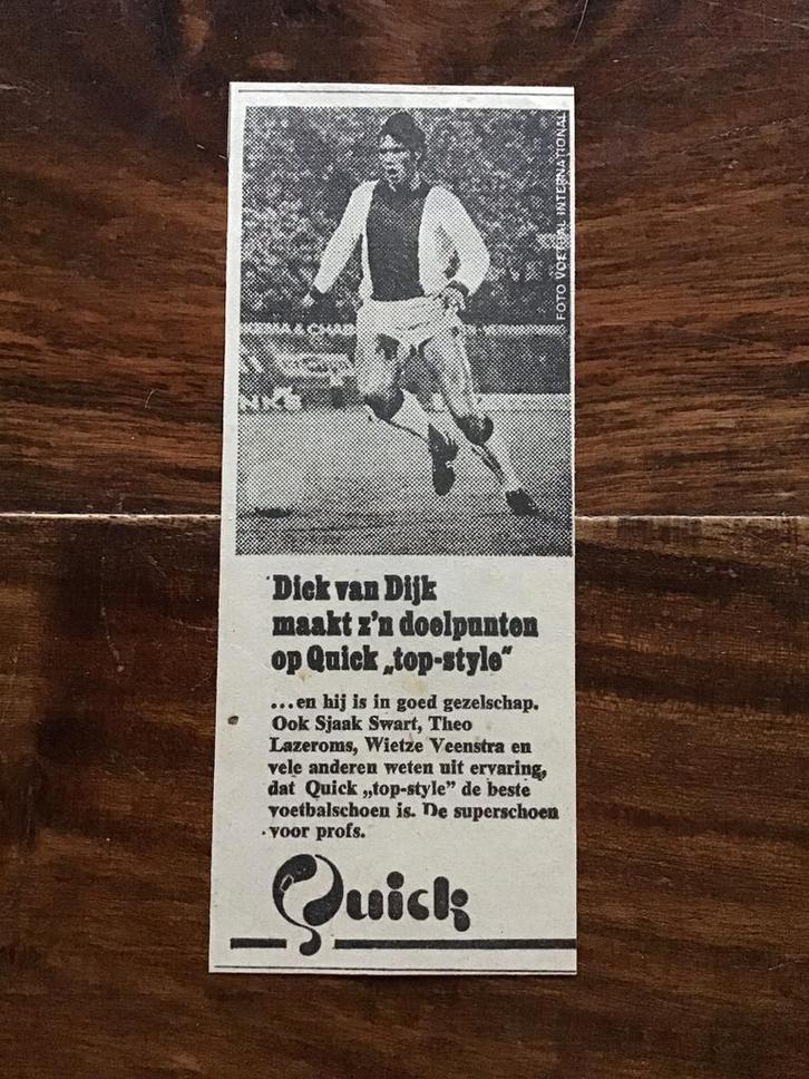 Voetbal reklame Quick Ajax Dick van Dijk 1970 ca 5x13 cm (!), Verzamelen, Sportartikelen en Voetbal, Gebruikt, Ajax, Ophalen of Verzenden