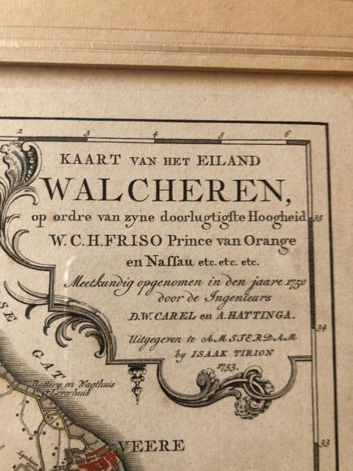 Antieke kaart Walcheren. Kopergravure, uitgave Tirion 1753, Antiek en Kunst, Kunst | Schilderijen | Klassiek, Ophalen