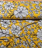 Tricot viscose geel flowers, Nieuw, 30 tot 200 cm, Ophalen of Verzenden, 120 cm of meer