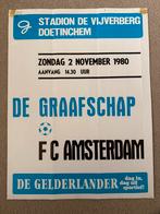 Voetbal Affiche De Graafschap FC Amsterdam 02-11-1980  Uniek, Ophalen of Verzenden, Gebruikt, Ajax, Poster, Plaatje of Sticker