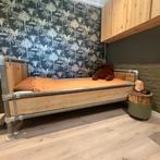 Zelfgemaakt steigerbuizen bed met steigerhout, Ophalen, 90 cm, Eenpersoons, Steigerhout