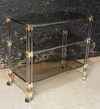 Vintage Roche Bobois barcart trolley rookglas messing tafel, Ophalen, Gebruikt, 50 tot 100 cm, Glas