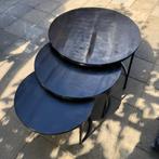 Zwarte ronde salontafel set – 3-delig – met gebruikerssporen, Ophalen, Gebruikt, 50 tot 100 cm, Rond