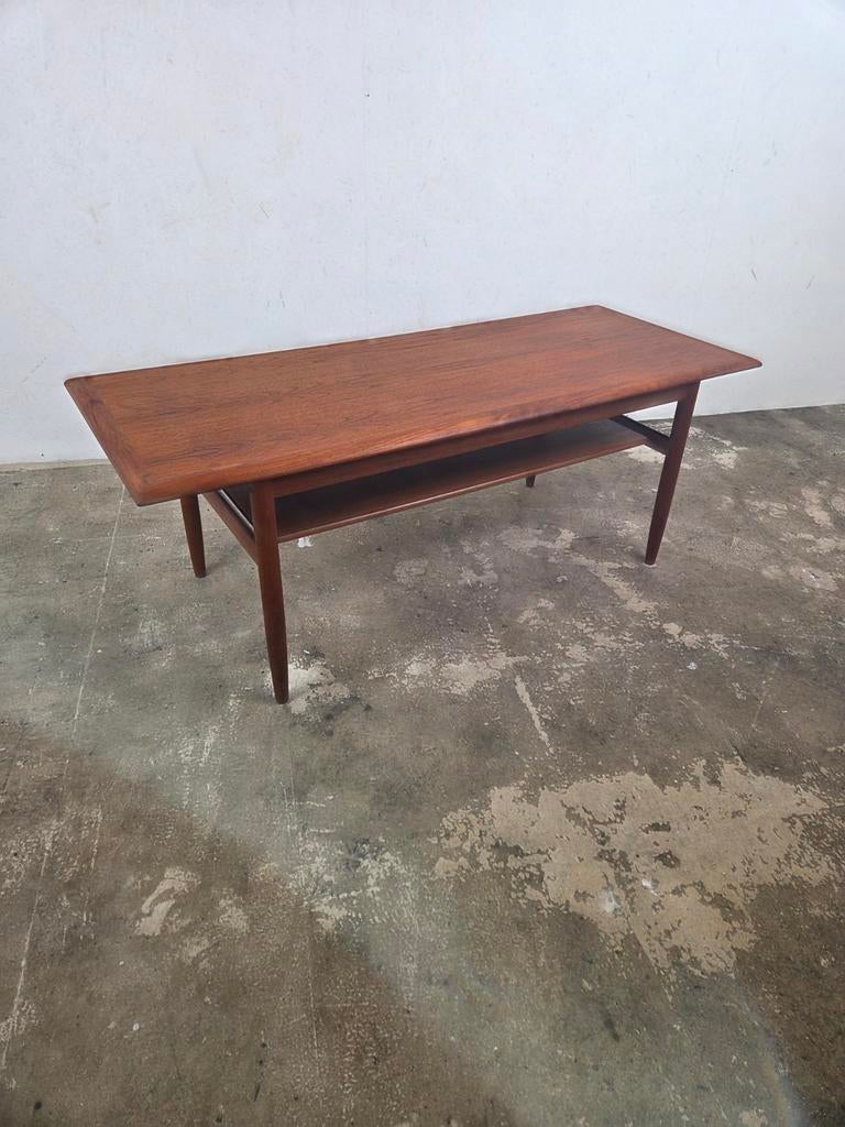 Vintage Deense salontafel teak Mid-Century, Ophalen, Gebruikt, 100 tot 150 cm, 50 tot 100 cm