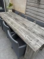 Stieigerhouten tafel met 8 kunststof stoelen, Tuin en Terras, Tuinsets en Loungesets, Ophalen, Gebruikt, Steigerhout