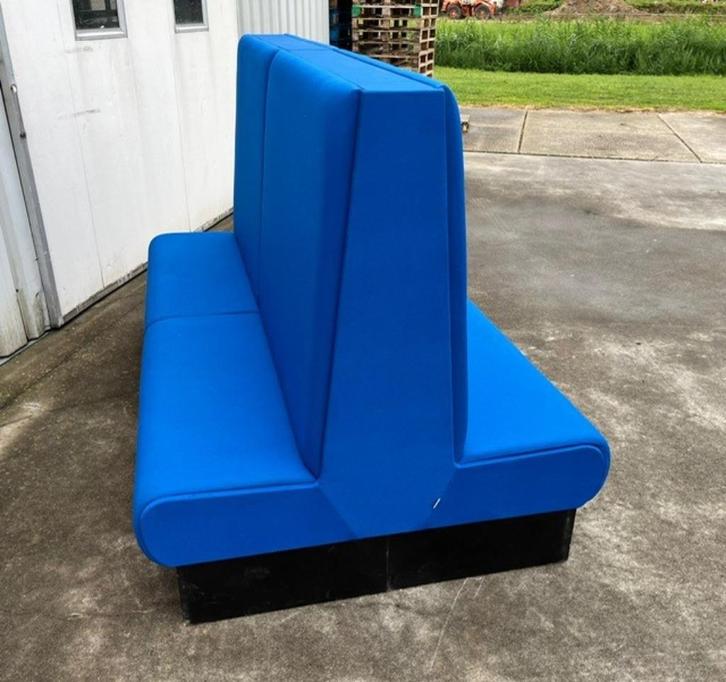 bank wachtbank horecabank treinbank nette staat 240 cm, Huis en Inrichting, Stoelen, Zo goed als nieuw, Eén, Hout, Stof, Blauw
