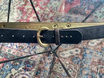 Vintage zwart leren riem zilverkl gesp art deco boho chique beschikbaar voor biedingen